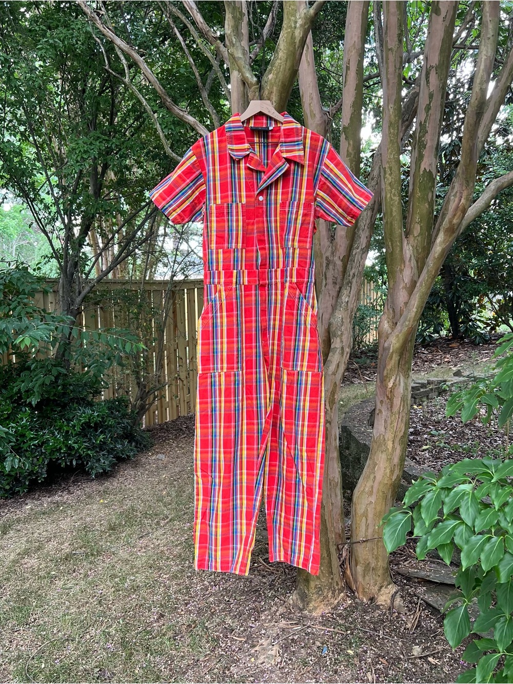Big Bud Press Red Plaid Short Sleeve Jumpsuit Size XL - Picture 2 of 7